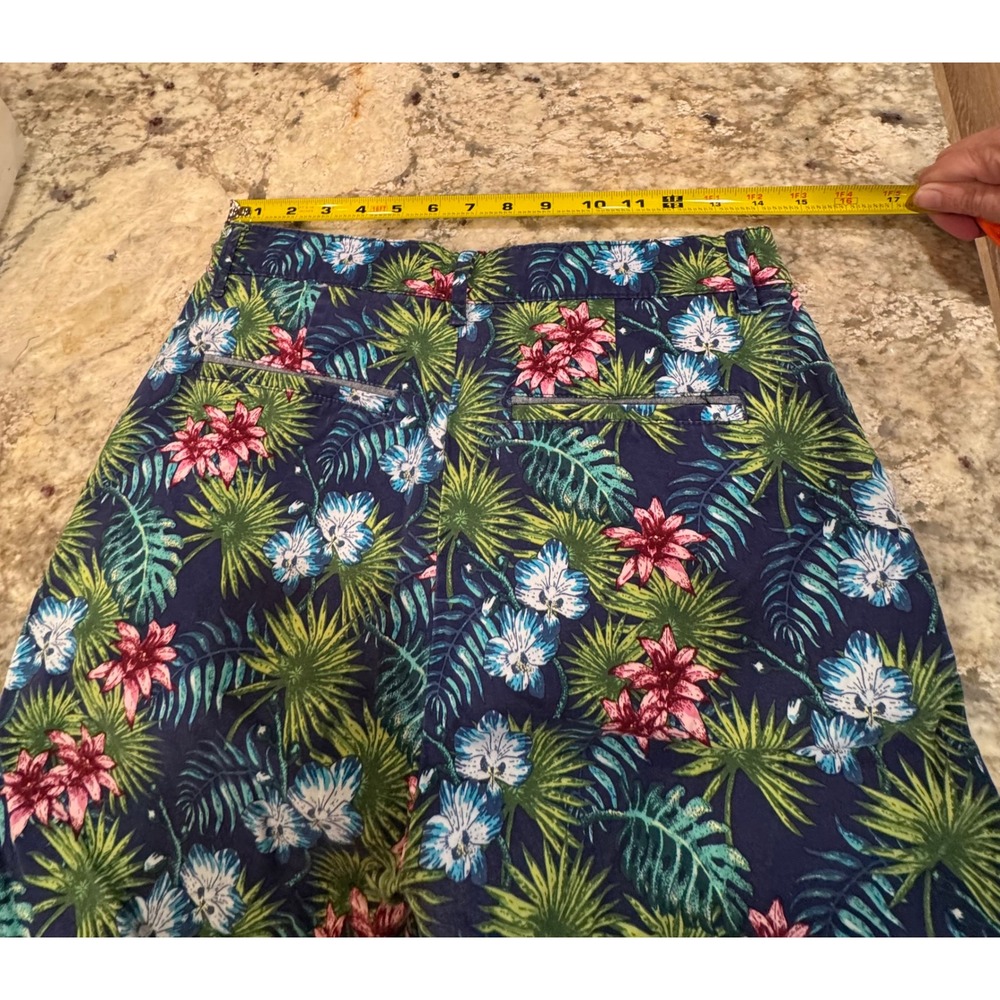 Hudson & Barrow Mens 30 Tropical Floral Shorts Navy Blue Hibiscus Palm Leaf - Picture 9 of 16